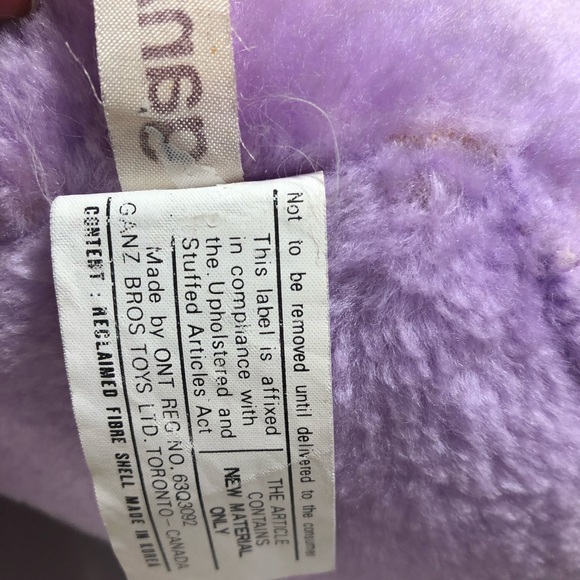 Rare Vintage Ganz Bros. Plush Purple Bear With Blue Hat And Bow Tie 14” - Picture 8 of 11